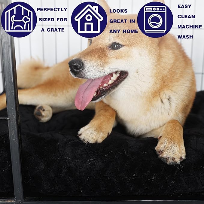 30 Inch Dog Crate Bed for Medium Dogs Washable Black Soft and Fluffy Crate Mats for Dog Cages Up to 40 lbs Pet Bed Mat Pillows Tire Printing Black,36x24