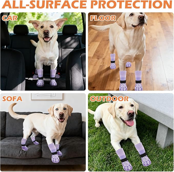 EXPAWLORER Anti Slip Dog Socks to Prevent Licking Paws, Dog Shoes for Cold Winter, Dog Booties for Hardwood Floors, Dog Boots & Paw Protectors with Grippers for Small Medium Large Senior Dogs XS