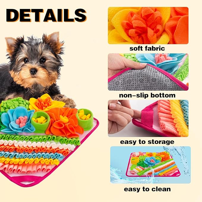 Oliumt Snuffle Mat for Dogs, Sniff Mat Slow Feeding Mat for Small Pets Cats, Rabbits - Help Stress Relief and Training - Stimulate Your Pet's Foraging Skills! (Pink)