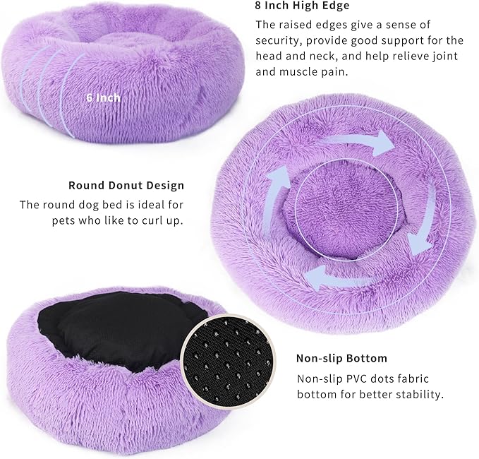 Dog Beds for Medium Dogs Washable 30 Inches Purple Fits up to 45 lbs Pets Beds Fluffy Anti Anxiety