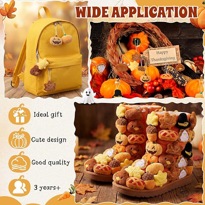 Libima 60 Pcs Thanksgiving Mini Animals Fall Keychain Charms Set Autumn Animal Keychains for Carnival Birthday Thanksgiving Day Decoration for Clothes