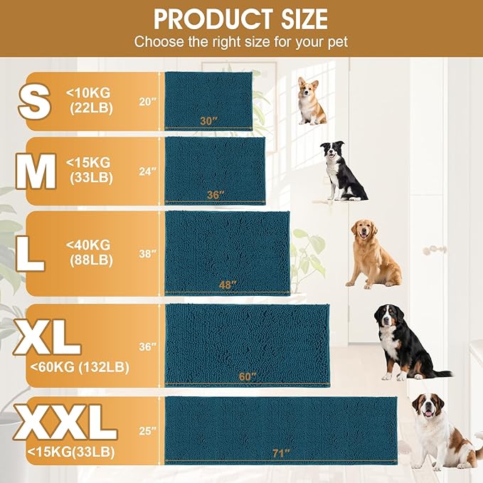 IM HOME Large Dog Door Mats for Muddy Paws, 48" x 30" Chenille Absorbent Mud Mat for Dogs, Non Slip Heavy Dog Rugs for Muddy Paws, Soft Indoor Door Mat for Entryway, Mud Paw, Inside Floor, Teal Blue
