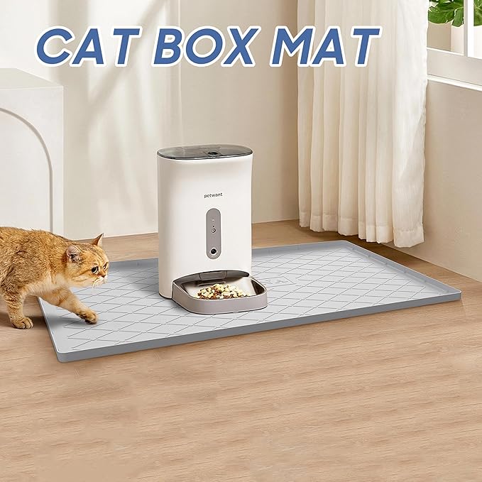 URMONA Large Dog Food Mat, 28" x 22" Pet Food Mat, Waterproof Dog Cat Food Mat with Raised Edges, Silicone Pet Food Mat, Dog Accessories, Prevents Food Spills, Protects Floors（Khaki）