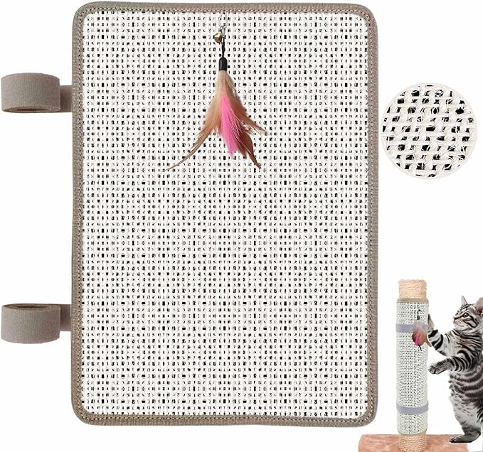 Cat Nail File Scratcher- Natural Sisal Scratching Pad with 80-Grit Aluminum Oxide, Wrap-Around Design for Trimming Cat Nails, Repairing Cat Trees& Posts (14.84"x11.10")