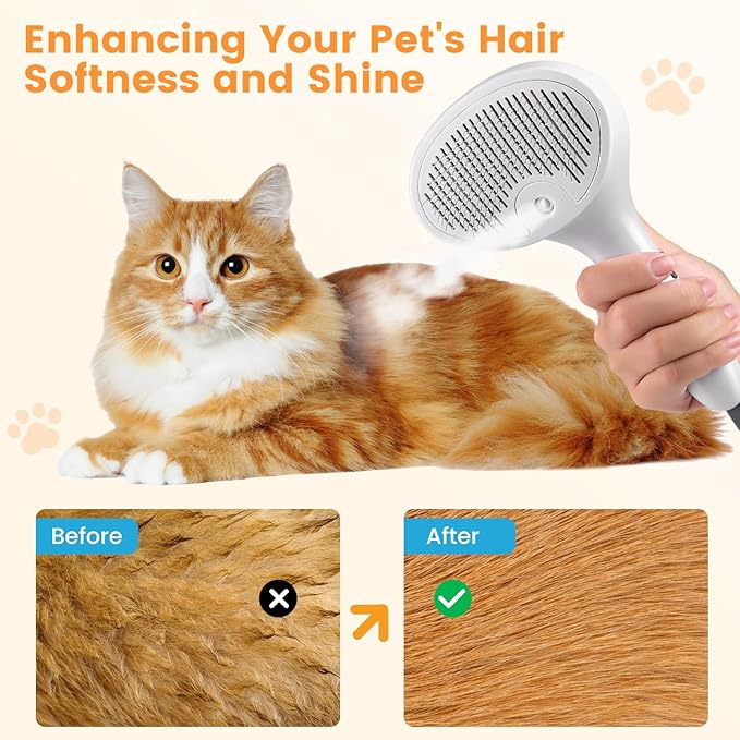 4 in 1 Cat Steam Brush, Rechargeable Pet Spray Hair Removal Comb, Self Cleaning Pet Brush for Indoor Long & Short Haired Pets, Cat Brushes for Shedding, Grooming, Cleaning and Massage