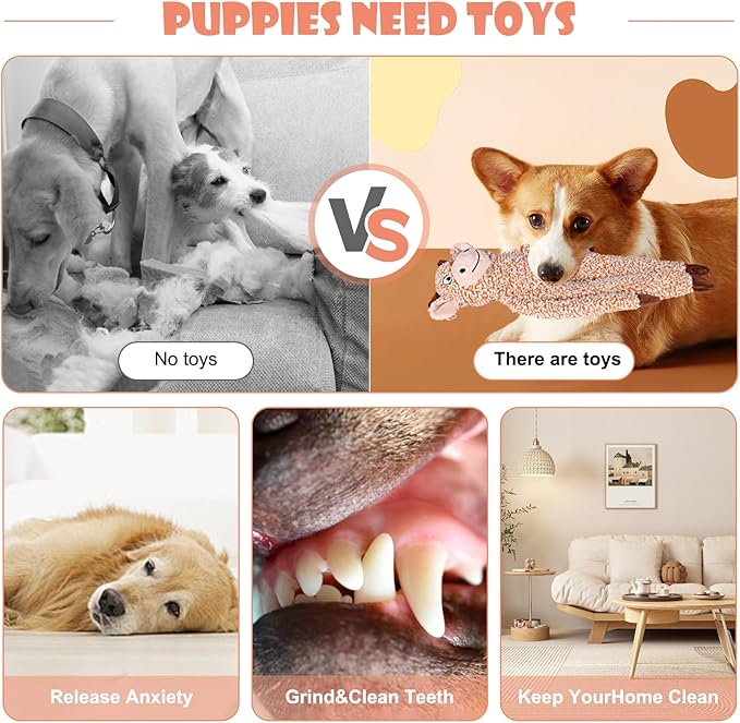 BUYPOW Raccoon No Stuffing Dog Toys for Large Dogs, Squeaky Crinkle Interactive Dog Animals, Plush Teething Toys to Keep Them Busy, Cute Funny Dogs Gifts for Small Medium Large Breed
