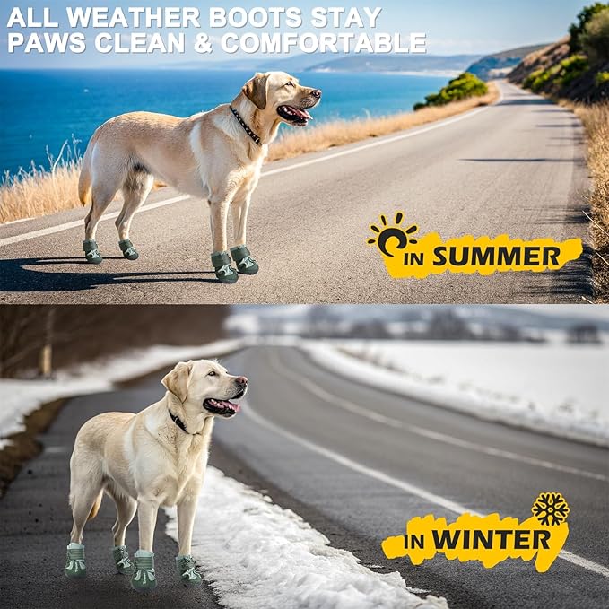 EXPAWLORER 4PCS Anti-Slip Dog Shoes - Waterproof Dog Booties & Paw Protectors with Reflective Straps for Outdoor Cold/Hot Pavement, Indoor Hardwood Floors, Winter Boots for Small Medium Large Dogs