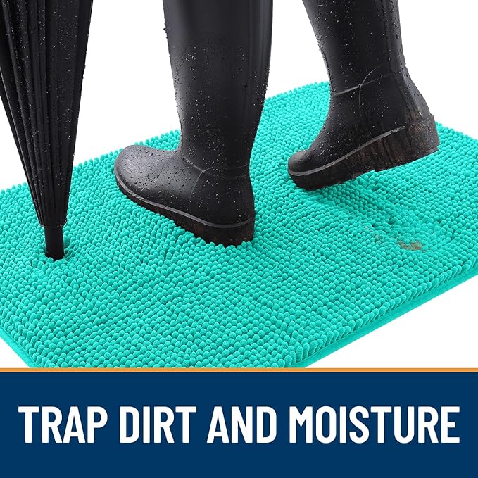 OLANLY Dog Door Mat for Muddy Paws 24x16, Absorbs Moisture and Dirt, Absorbent Non-Slip Washable Doormat, Quick Dry Chenille Mud Mat for Dogs, Entry Indoor Entryway Carpet for Inside Floor, Teal