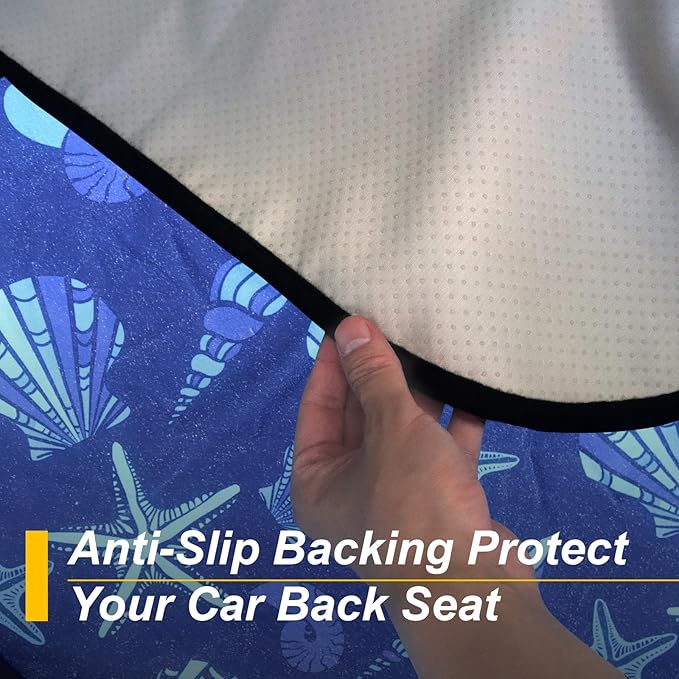 LoyaGour Back Seat Cover for Car Trucks Van SUV,Waterproof Rear Bench Towel Seat Covers for Dogs and Kids,Automotive Backseat Protector (Conch Shells Starfish)