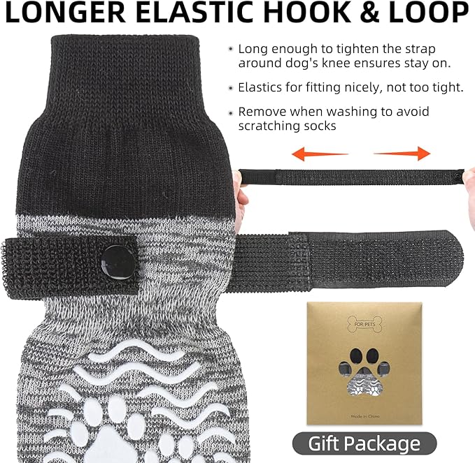 PUPTECK Anti Slip Dog Socks, Shoes with Grippers to Prevent Licking Hardwood Floors Traction, Rubber Boots & Paw Protectors for Small Medium Large Dogs Cold/Hot Pavement, Senior Dogs Booties Grey