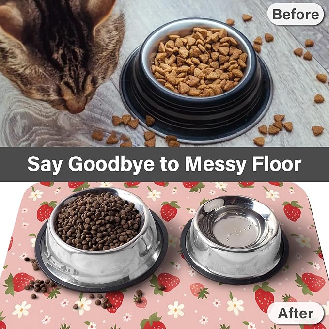 Patterned Cat & Dog Bowl Mat for Food and Water, 12"×20" Quick Dry Absorbent Pet Feeding Mat, Eco-Friendly Dog Placemat