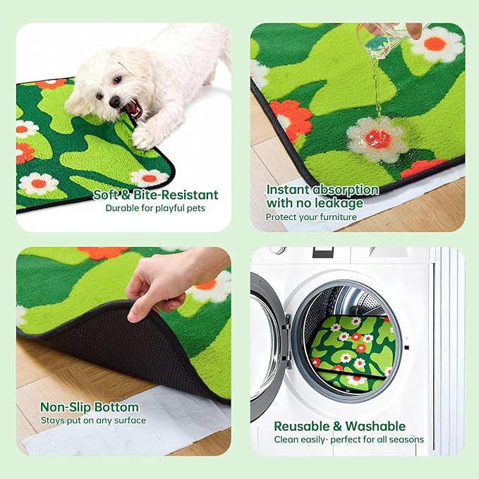Qeils Reusable Puppy Pads for Small Dogs, Washable Pee Pads with Non-Slip , Absorbent Leakproof Mat for Crates, Playpens, Pet Beds & Whelping, Indoor Potty Training Grass Green, 23"x36", 2 Pack