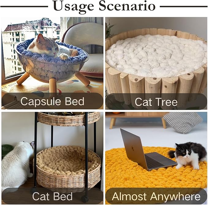 Cat Self-Warming Knitted Bed Mat, Extra-Soft Warm Round Washable Pads Cushions for Indoor Kittens & Kitty Small Pets Cat Trees (Blue,Large)