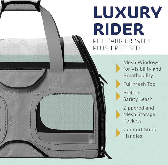 Rolling Pet Carrier with Removable 6 Wheels & Double Telescopic Handle Soft Sided for Airline Approved Dog & Cat Carrier Bag (Grey/Black)