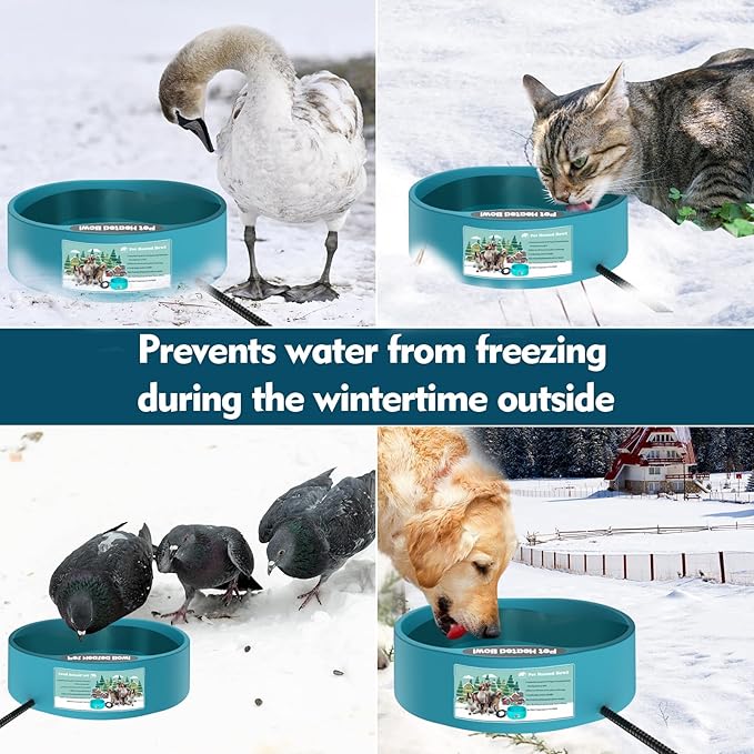 Heated Water Bowl for Dog & Cat, Outdoor Heated Dog Bowl Provides Drinkable Water & Food in Winter, Heated Pet Bowl for Outside, Smart Thermal-Dish for Rabbit, Chicken, Duck, Squirrel (96 OZ)