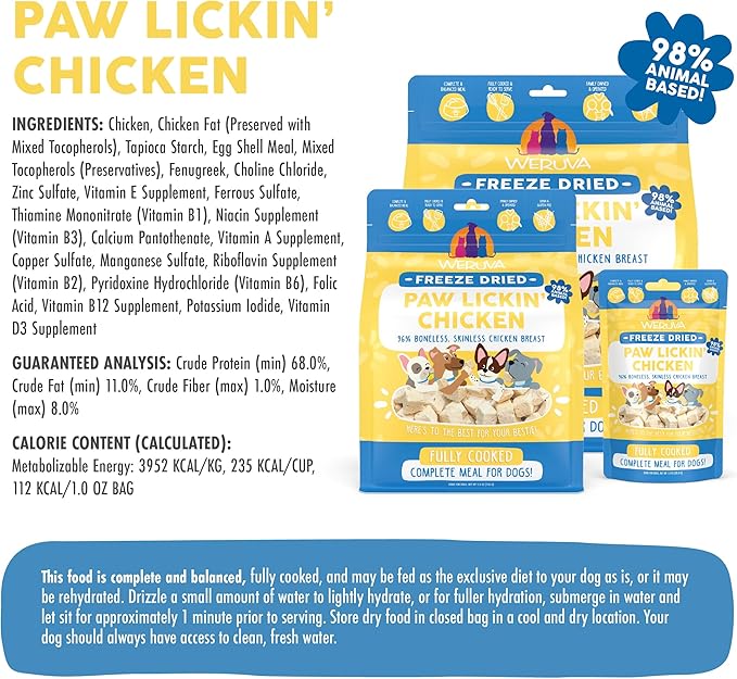 Weruva Dog Freeze Dried, Paw Lickin' Chicken with Chicken Breast, 1oz Bag (Pack of 3)