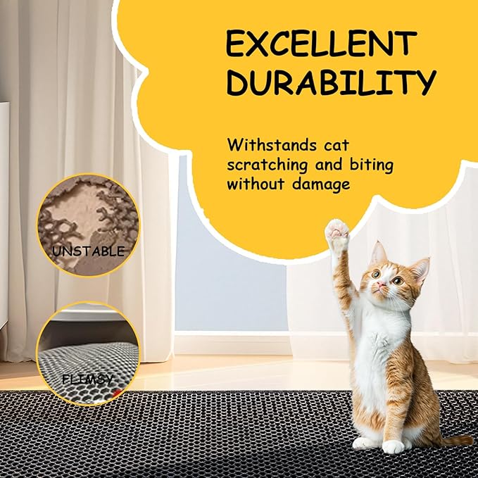 Cat Litter Trapping Mat, 47.2''x27.6'' Extra Large Cat Litter Mat Double Layer Waterproof Proof Litter Box mat, Non-Slip Design, Reduces Litter Scatter, Easy to Clean, Black