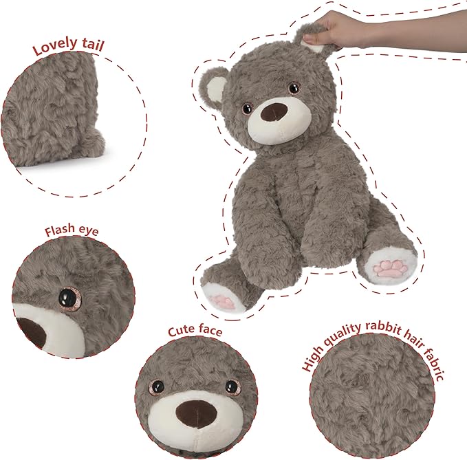 Niuniu Daddy 14" | 3.5 Pound Weighted Teddy Bear Stuffed Animal for Kids Adults, Giant Brown Bear Plush Toy Body Pillow, Weighted Beads for Stuffed Animals for Birthday Christmas Holiday Presents