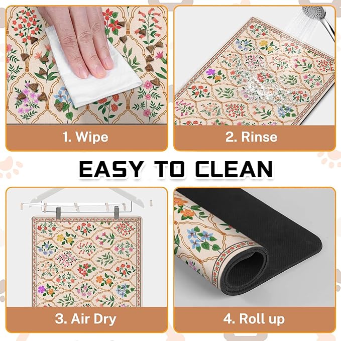 Absorbent Pet Dog Bowl Mat for Food and Water, Pet Cat Food Feeding Mat with Non Slip Rubber Backing, Dog Food Mats for Floors Waterproof, 16"x24"
