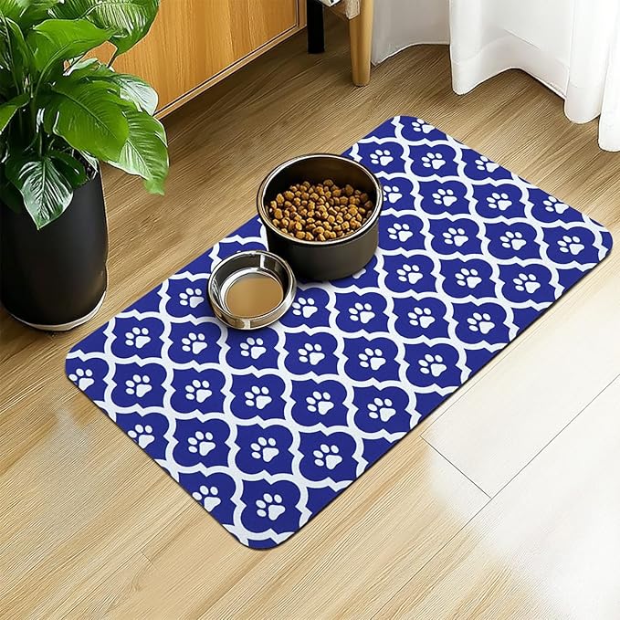 Dog Food Mat 12X20 Inch Pet Feeding Absorbent Mats for Floor Cat Water Bowl Placemats Non-Slip Washable Dog Mat for Food and Water