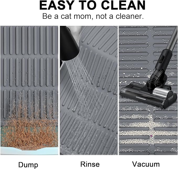 Cat Mat for Litter Box: Groove Design for Scatter Control - Easy Clean Silicone Cat Litter Mat (24"x15",Pack of 2,Grey)