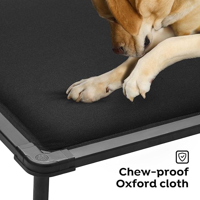 Veehoo Chewproof Elevated Dog Bed, Durable Raised Pet Cot with Soft PP Cotton-Filled Waterproof Mat, Washable Padded Cot for Indoor, Outdoor & Camping, 49-Inch, Black