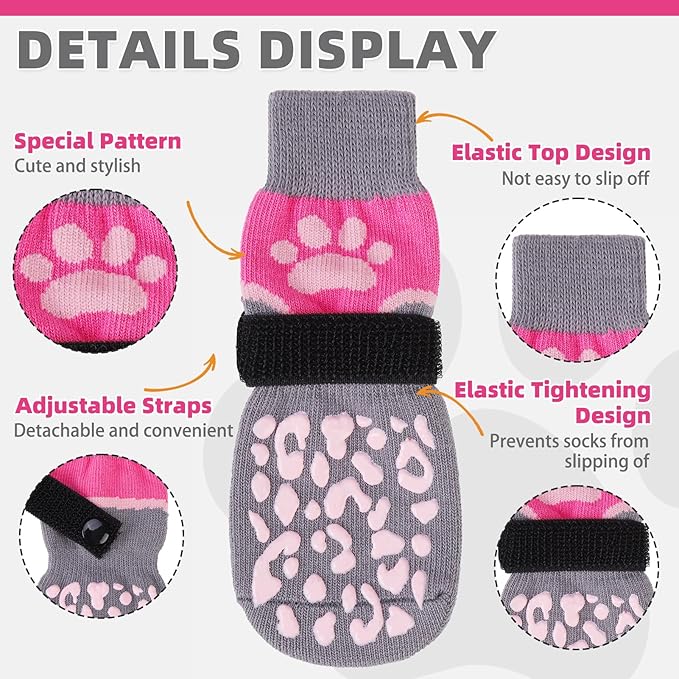 KOOLTAIL Dog Socks for Hot/Cold Pavement to Prevent Licking Paws Scratching,Anti Slip Pet Boots&Paw Protector for Hardwood Floors,Traction Control Grip Booties for Small Medium Large Senior Dogs PinkM