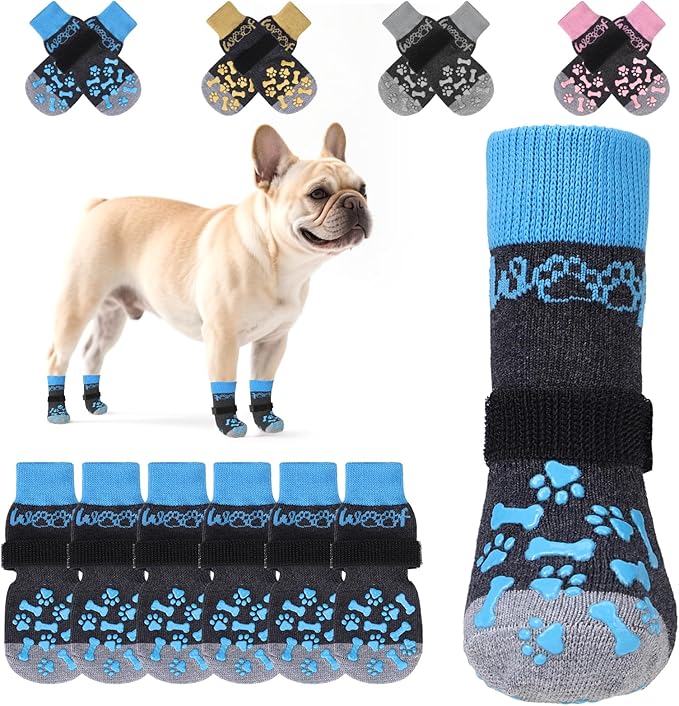 KOOLTAIL Anti Slip Dog Socks to Prevent Licking and Slipping, Winter Warm Pet Shoes Booties for Hardwood Floors, Adjustable Extra-Thick Grip Dog Boots & Paw Protectors for Small Medium Large Senior,XL