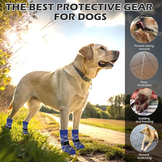 EXPAWLORER Dog Socks for Cold Winter Snow to Prevent Licking Paws, Anti Slip Doggie Booties Grippy Shoes for Hardwood Floors, Boots & Paw Protectors for Small Medium Large Senior Dogs Blue S