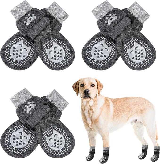 SCENEREAL 6Pcs Anti Slip Dog Socks to Prevent Licking Paws for Hot/Cold Pavement, Dog Grippy Socks for Hardwood Floors, Dog Shoes for Boots & Paw Protectors for Puppy Small Medium Large Senior Dogs