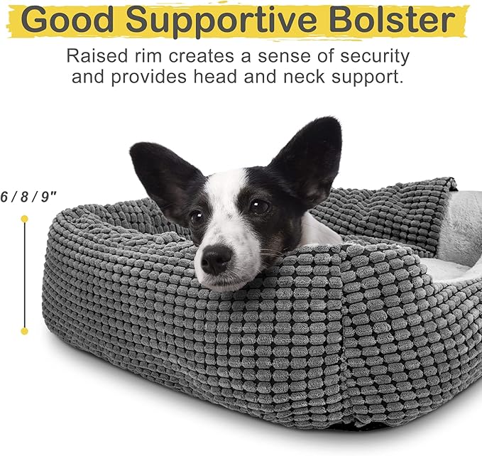 GASUR Dog Beds for Small Medium Large Dogs with Cover Cave, Rectangle Hooded Dog Puppy Bed with Blanket, Cozy Anti-Anxiety Cat Beds for Indoor Cats, Anti-Slip Bottom and Machine Washable (20", Grey)