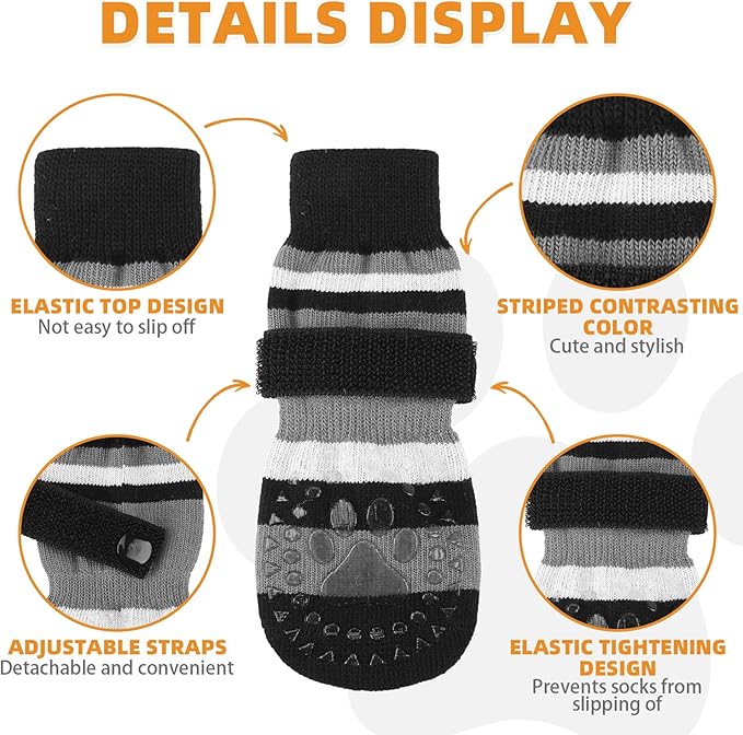 KOOLTAIL Anti Slip Dog Socks to Prevent Licking Paws and Slipping, Extra-Thick Grip Pet Boots & Paw Protectors, Winter Warm Puppy Shoes Booties for Hardwood Floors Small Medium Large Senior Dogs, SM