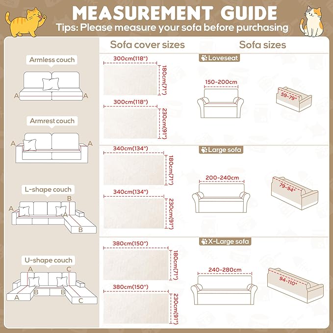 Loiion Cat Scratch Furniture Protector - Ultra Soft, Waterproof Sofa Cover to Keep Cats Off, Pet-Friendly Couch Protectors for Love Seat, Anti-Slip Couch Cover for Pets and Kids 118"X71" Beige