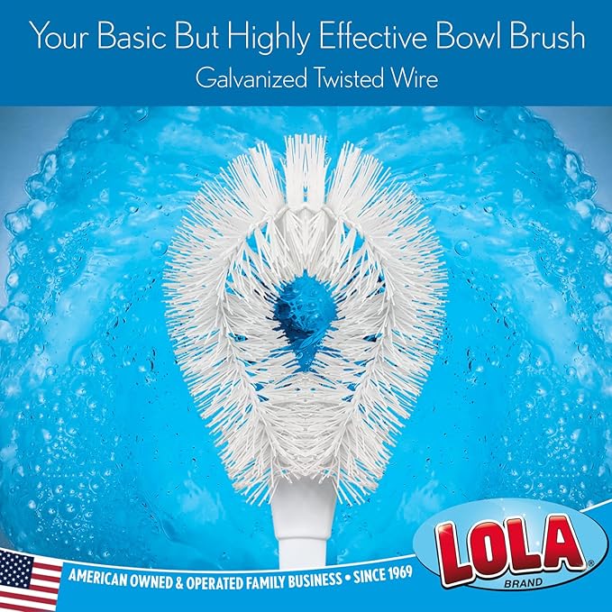 LOLA Toilet Bowl Brush w/Curved Head, Coated Wire, Durable Poly Bristles, Reaches Under Toilet Bowl Rim, 1 Pack