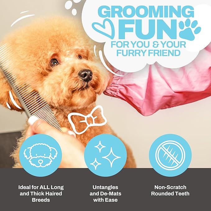 Dog Combs for Grooming Matting, Finishing Metal Comb For Dogs, Large Stainless Steel Doodle Grooming, Tackles Mat & Tangles for Poodles, Labradoodle, Cockapoo Pet Christmas Gifts