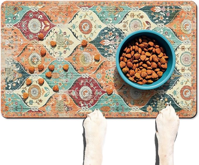 Dog Food Mats for Floors Absorbent, Cat Food Mat - Pet Cat Feeding Mat Quick Dry, Dog Bowl Mats for Water, Pet Supplies Feeding Placemat 12" x 20"Orange
