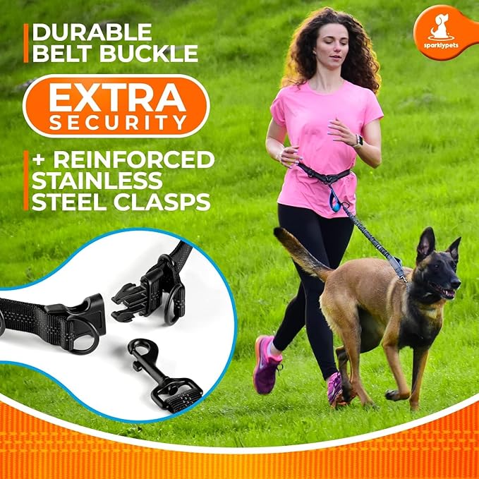 SparklyPets - Hands Free Dog Leash with Reflective Stitches - Waist Leash for Female Dog Walking, Hiking, Training, Jogging, Canicross, Running - Medium & Large Dogs, Gradient Pink