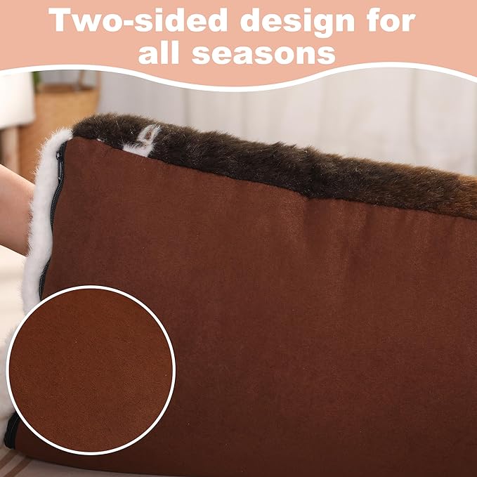 Bedfolks Waterproof Crate Bed, Plush Washable Cover, Faux Fur Pad for XXL Dogs, Fluffy Kennel Bed 47"x29", Cow Print