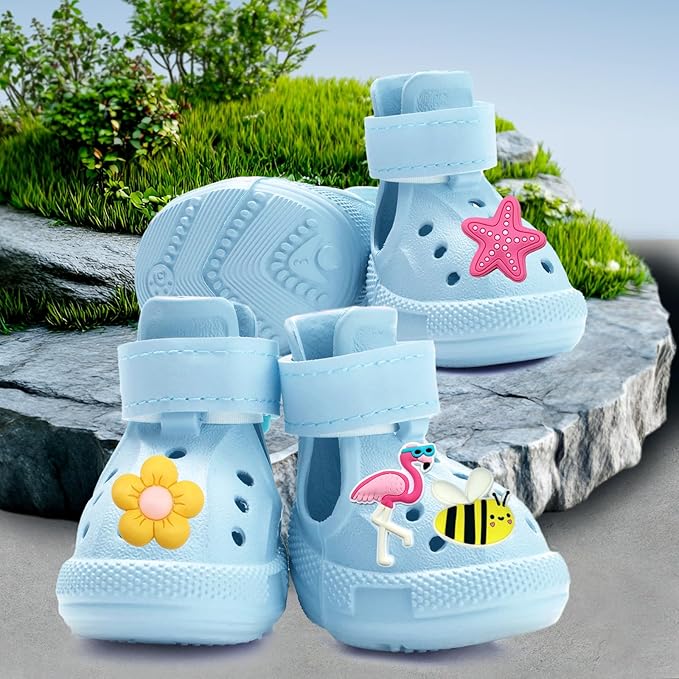 Dog Shoes for Hot Pavement,Non-Slip Waterproof Breathable Easy to Clean Put On and Take Off Dog Boots,Paw Protector for Hot Summer Roads Winter Snow (Blue, Size 4:(1.77"x2.36")(L*W))