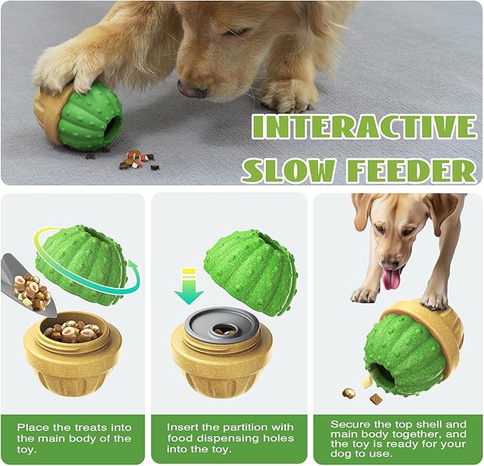 DSUMD Interactive Dog Toys, Frozen Treat Dispensing for Aggressive Chewers, Indestructible Nylon Chew Toy, Slow Puzzle Feeder for Healthy Eating, for Small Medium Large Breed to Keep Them Busy, Green