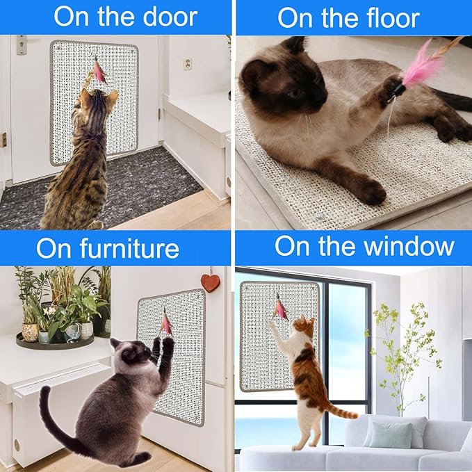 Cat Nail File Scratcher- Natural Sisal Scratching Pad with 80-Grit Aluminum Oxide, Wall/Floor Cat Scratcher is Ideal for Trimming Cat Nails & Furniture Protection (16.65"x13.58")