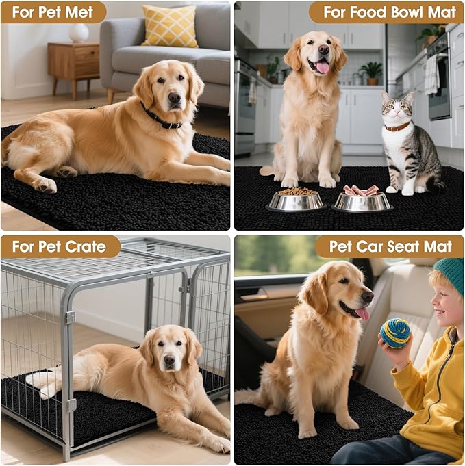 IM HOME Large Dog Door Mats for Muddy Paws, 48" x 30" Chenille Absorbent Mud Mat for Dogs, Non Slip Heavy Dog Rugs for Muddy Paws, Soft Indoor Door Mat for Entryway, Mud Paw, Inside Floor, Black