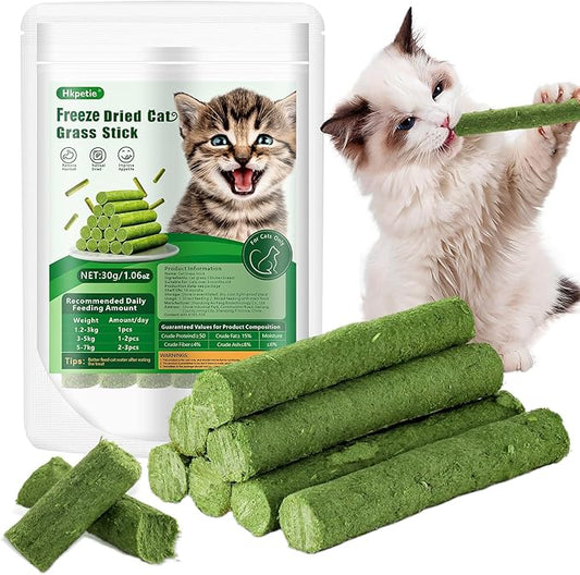 Hkpetie 30g Cat Grass Sticks, Delicious Cat Grass Teething Stick Edible Cats Chew Toy Cat Treats Snack for Teeth Cleaning and Hairball Removal