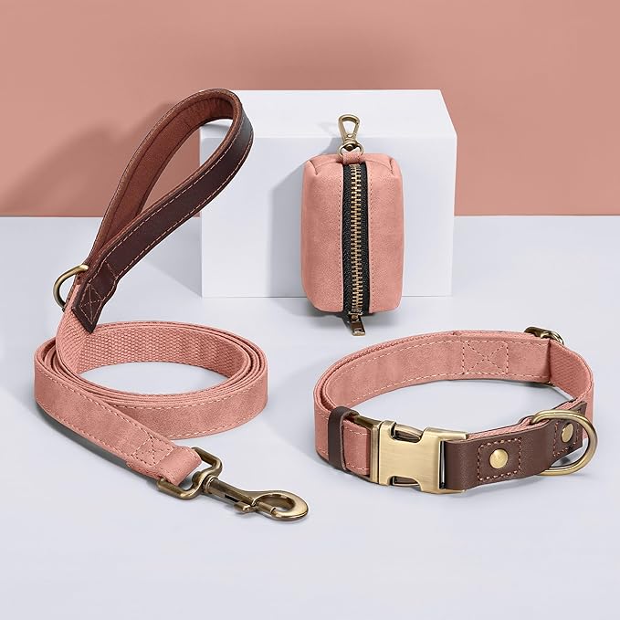 Didog Soft PU Leather Dog Collars for Small Dogs,Classic Adjustable Dog Collars with Quick Release Metal Buckle,Easy Clean and Comfortable with Nylon Lining,Pink,S Neck 10-15"