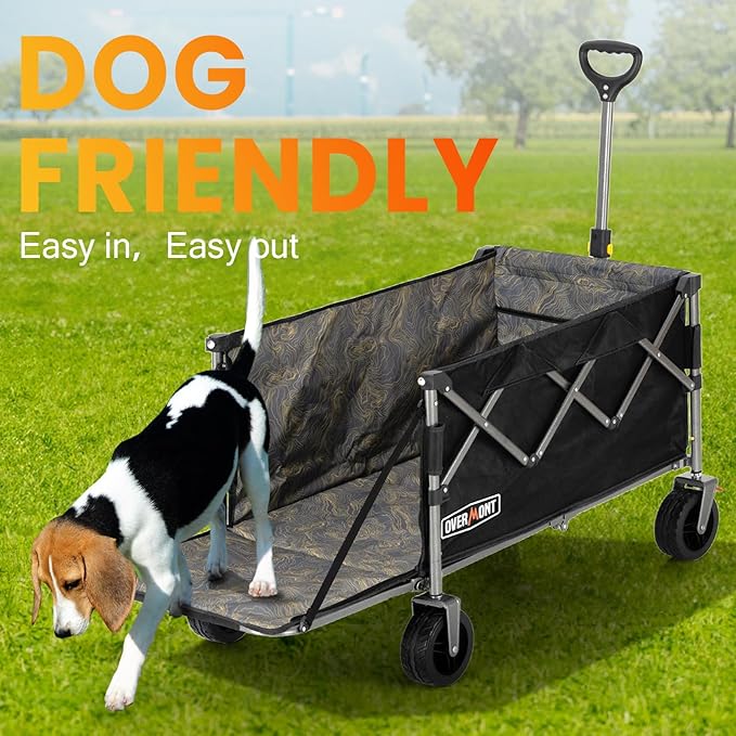Overmont Collapsible Wagon with Tailgate - 49.2" Extended Heavy Duty Foldable Utility Wagon Folding Cart with All-Terrain Wheels for Outdoor Camping Sports Garden Beach Grocery - 300lbs Support