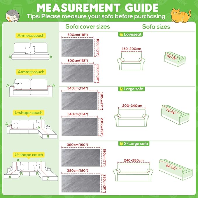 Loiion Cat Scratch Furniture Protector - Ultra Soft, Waterproof Sofa Cover to Keep Cats Off, Pet-Friendly Couch Protectors for Love Seat, Anti-Slip Couch Cover for Pets and Kids 150"X71" Grey