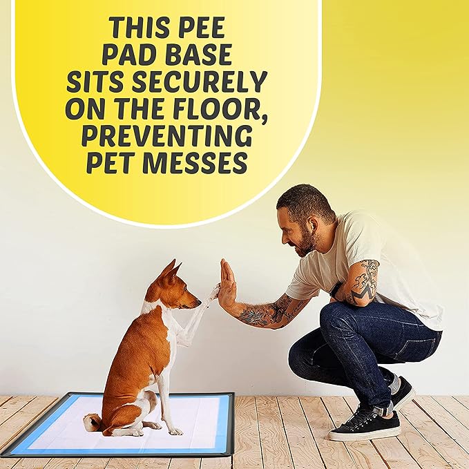 TidyFriend 2 Pk Dog Pee Pad Holder Tray Fits for 30” x 36” Pee Pads with Corner Lock Holes, Raised Edges, Non-Spill, Easy to Clean Silicone Dog Potty Tray Holder, for Indoor Floor Protection (Grey)