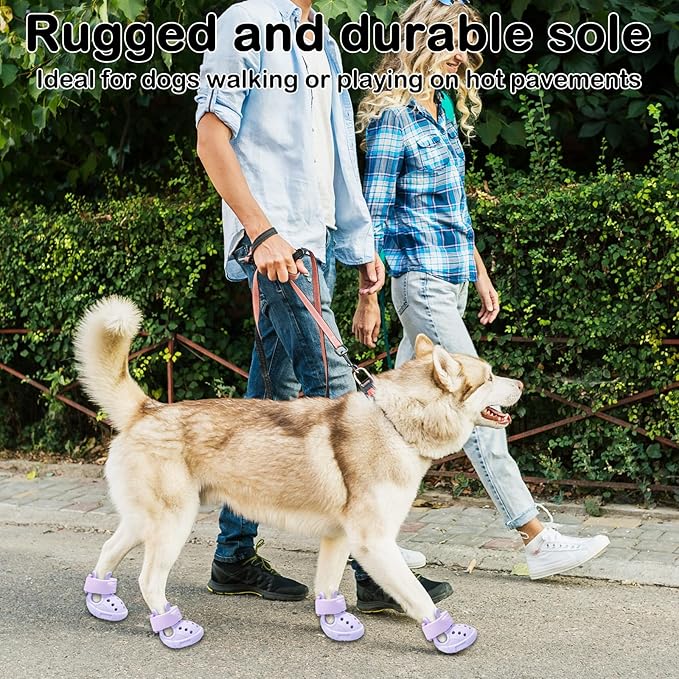 Dog Shoes for Hot Pavement,Non-Slip Waterproof Breathable Easy to Clean Put On and Take Off Dog Boots,Paw Protector for Hot Summer Roads Winter Snow (Purple, Size 1:(1.18"x1.77")(L*W))