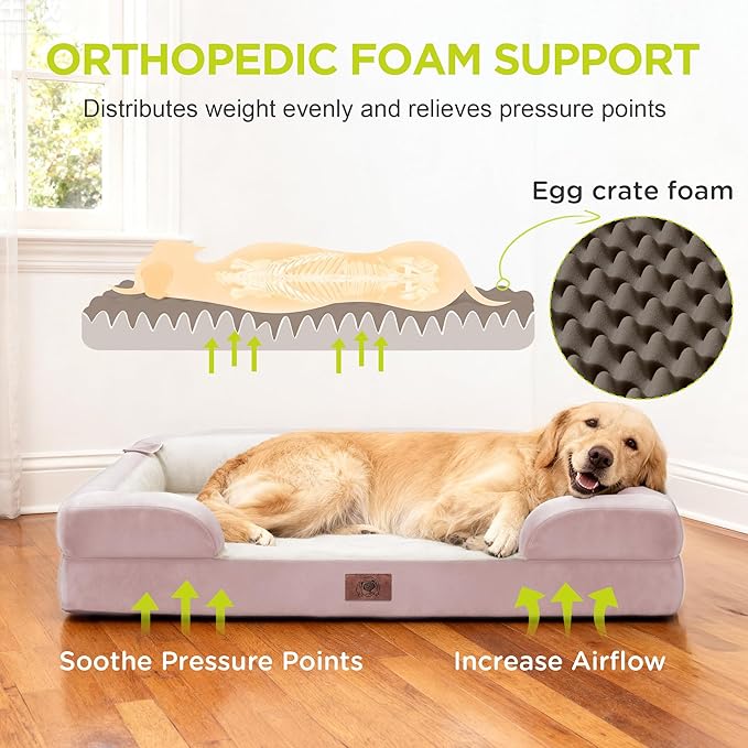 Extra Large Dog Bed, Orthopedic XL Washable Bed for Big Dog Waterproof Pet Couch Sofa Bolster with Removable Cover, Non-Slip Bottom, Tennis Ball Toy, 42x30