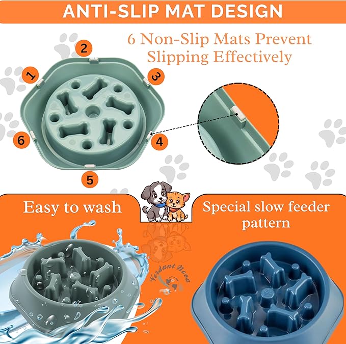 Slow Feeder Dog Food Bowl – Bowl Designed to Slow Eating, Promotes Healthy Digestion and Prevents Bloat, Ideal for Cats and Dogs (Red)